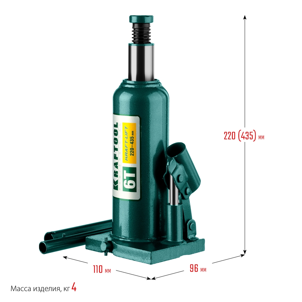 KRAFTOOL  KRAFT-LIFT, 6 т, 216 - 413 мм, бутылочный гидравлический домкрат (43462-6) 43462-6_z01