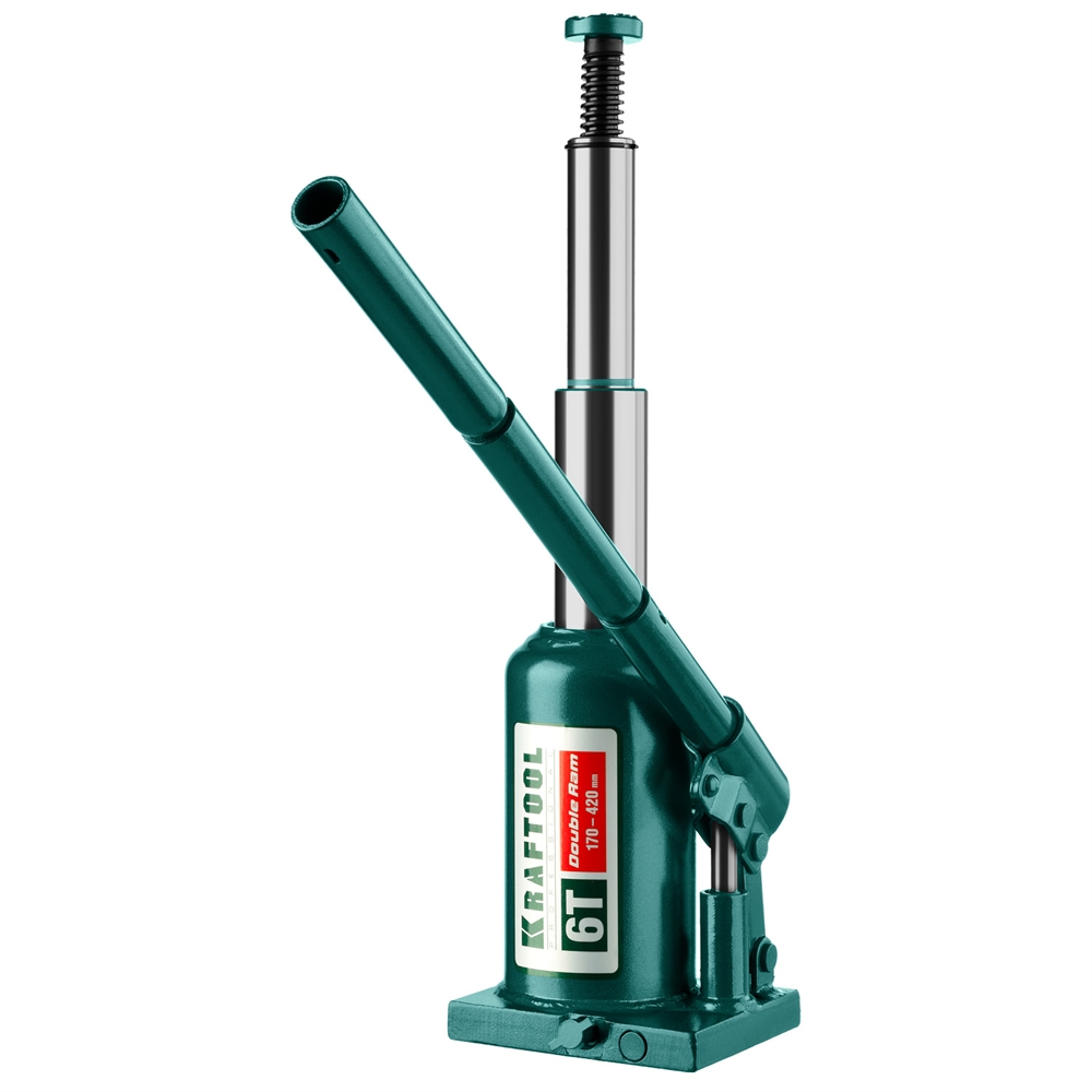 KRAFTOOL  DOUBLE RAM, 6 т, 170 - 420 мм, с увеличенным подъемом, двухштоковый бутылочный домкрат  (43463-6) 43463-6