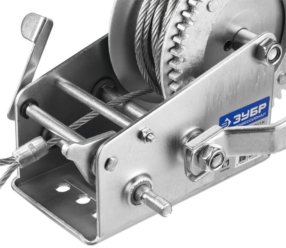 ЗУБР  1.1 т, 8 м, ручная барабанная тяговая тросовая лебедка, Профессионал (43113-1.1) 43113-1.1_z01