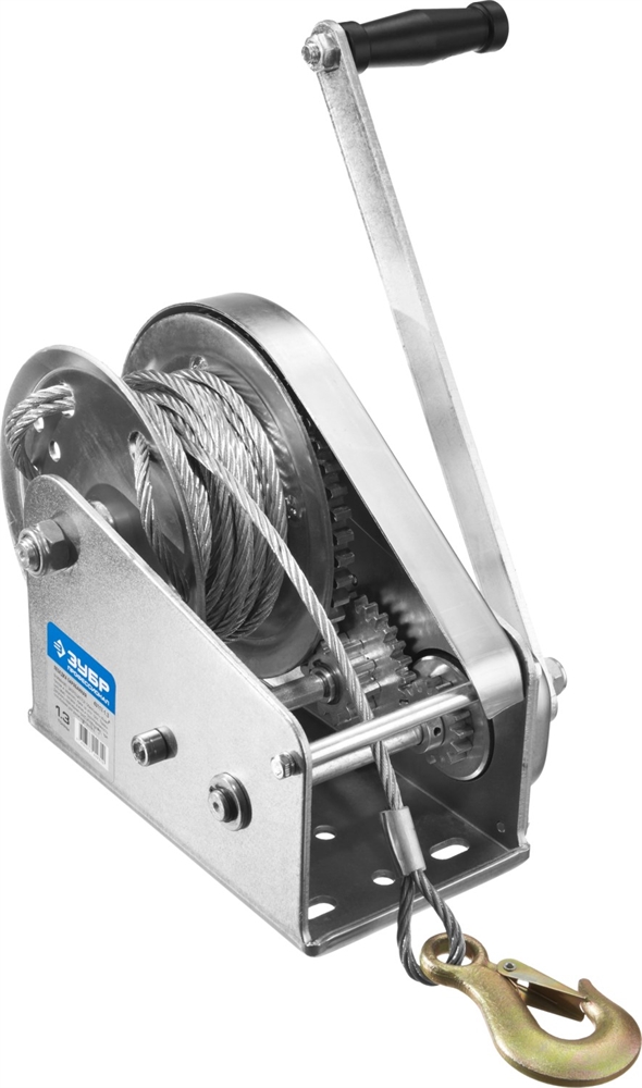 ЗУБР  1.3 т, 8 м, ручная барабанная подъемная тросовая лебедка, Профессионал (43117-1.3) 43117-1.3