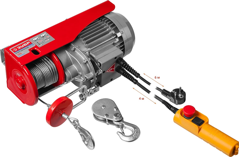 ЗУБР   500 / 250 кг, 1600 В, электрический тельфер (ЗЭТ-500) ЗЭТ-500