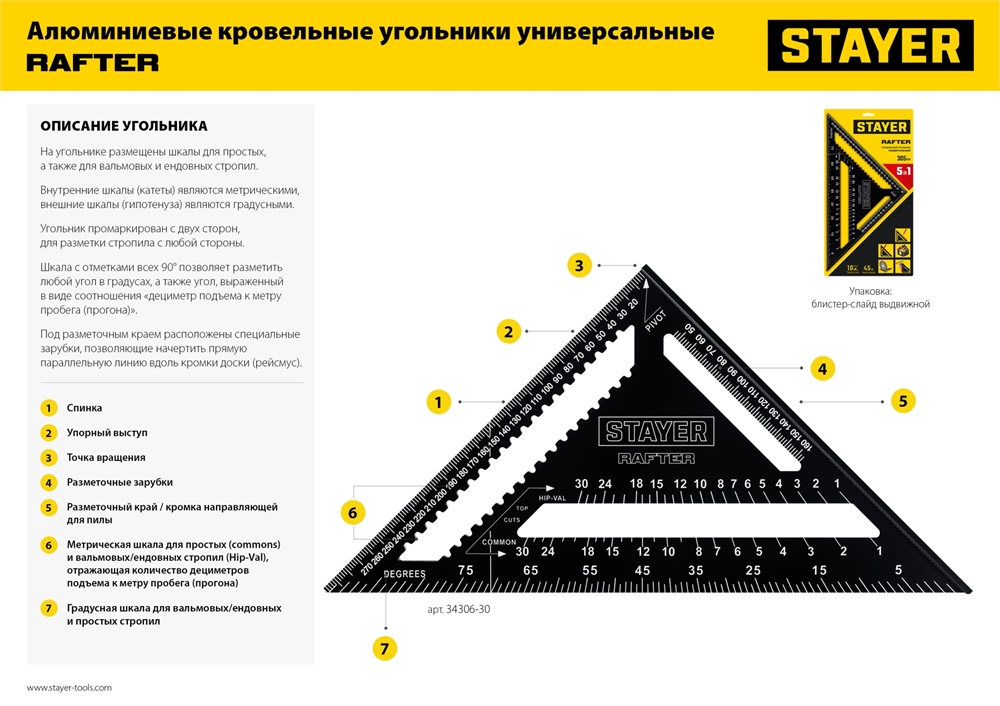 STAYER  305 мм, 5-в-1, универсальный кровельный угольник, Professional (34306-30) 34306-30