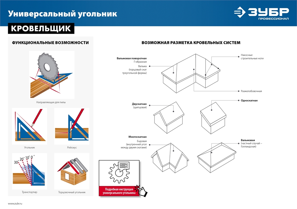ЗУБР  Кровельщик, 300 мм,  5-в-1, универсальный кровельный угольник, Профессионал (34391-30) 34391-30