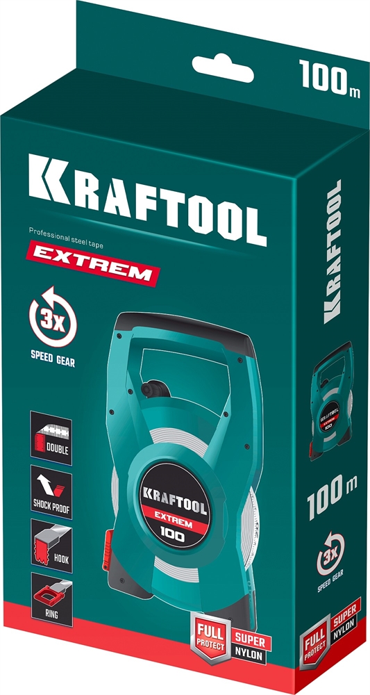 KRAFTOOL  EXTREM, 100 м, геодезическая стальная мерная лента 34185-100