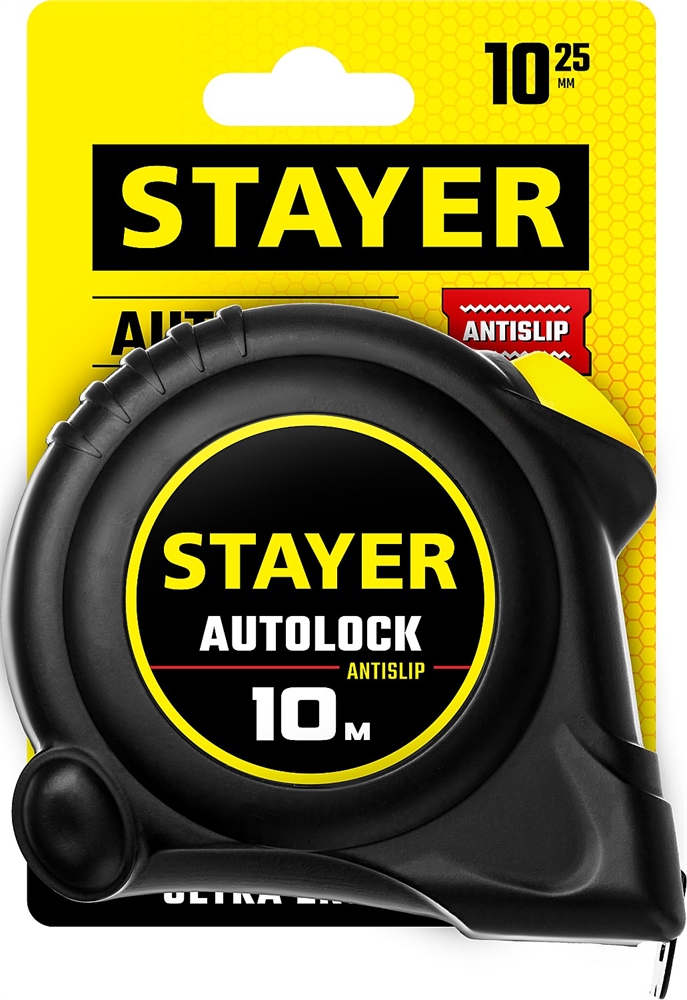 STAYER  AutoLock, 10 м х 25 мм, рулетка с автостопом (2-34126-10-25) 2-34126-10-25