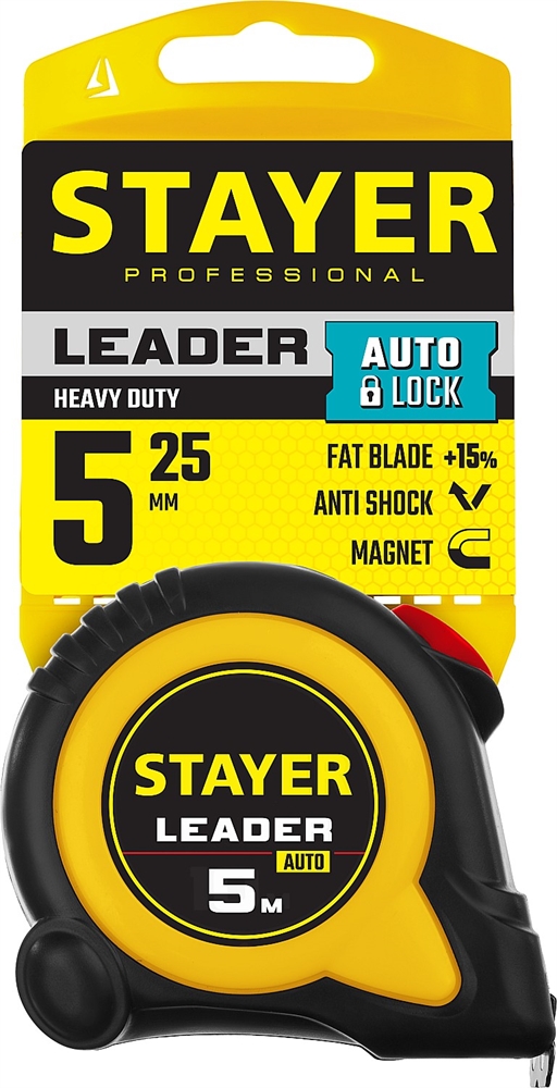 STAYER  Leader, 5 м х 19 мм, рулетка с автостопом, Professional (3402-05-19) 3402-05-19_z02