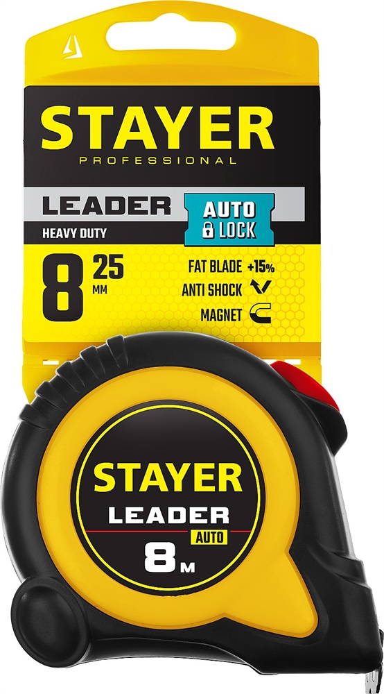 STAYER  Leader, 8 м х 25 мм, рулетка с автостопом, Professional (3402-08-25) 3402-08-25_z01