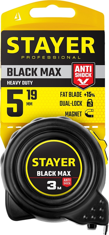 STAYER  BlackMax, 5 м х 19 мм, рулетка с двумя фиксаторами, Professional (3410-05) 3410-05_z02