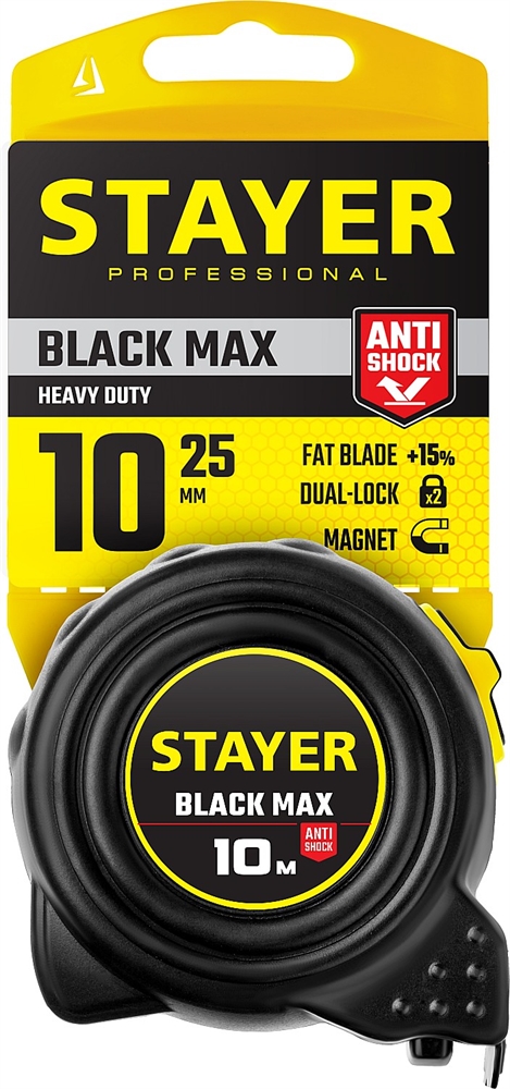 STAYER  BlackMax, 10 м х 25 мм, рулетка с двумя фиксаторами, Professional (3410-010) 3410-10_z02