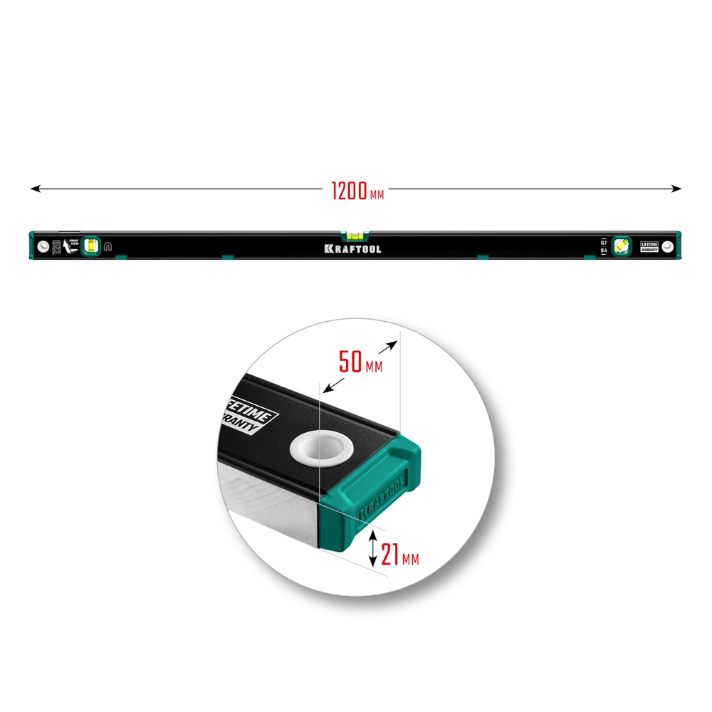 KRAFTOOL  1200 мм, усиленный профиль, с зеркальным глазком, магнитный уровень (34785-120) 34785-120