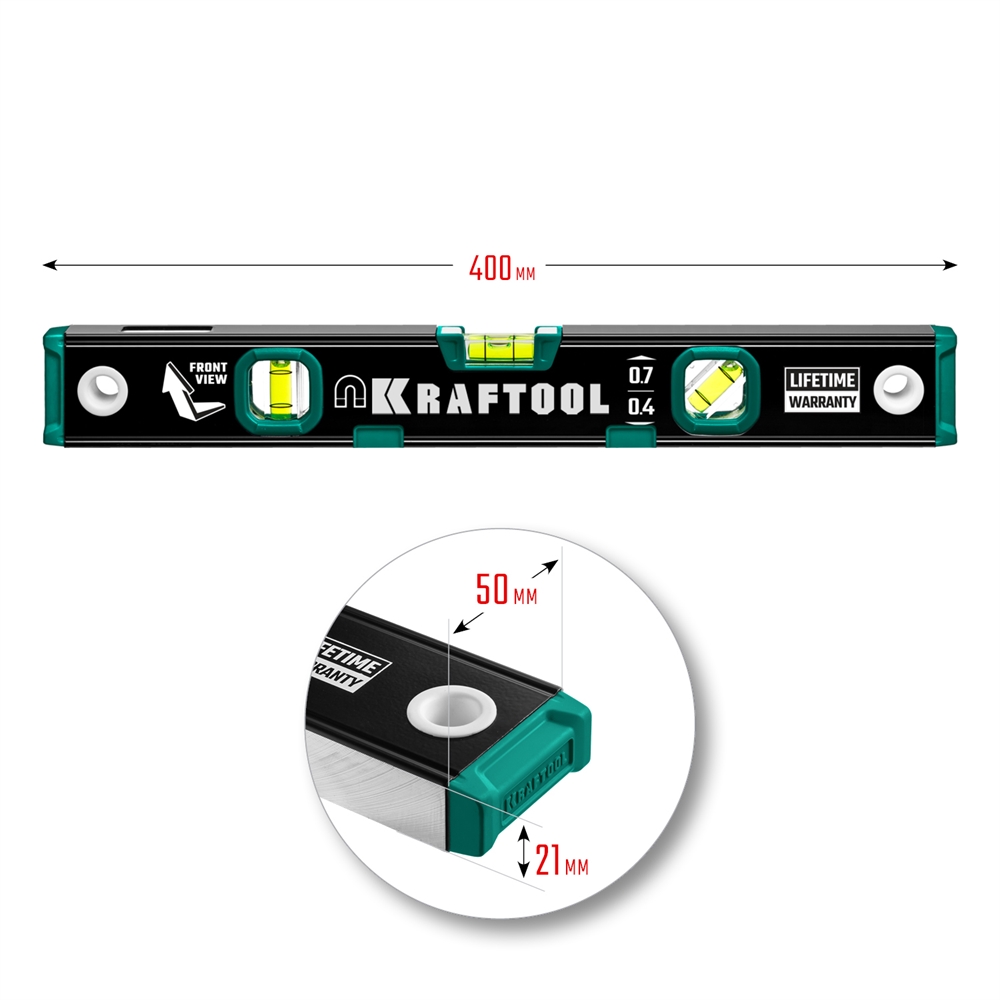 KRAFTOOL  400 мм, усиленный профиль, с зеркальным глазком, магнитный уровень (34785-40) 34785-40