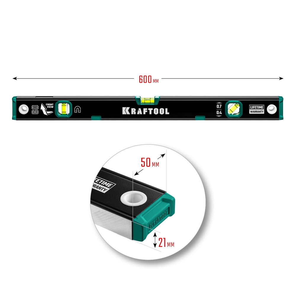 KRAFTOOL  600 мм, усиленный профиль, с зеркальным глазком, магнитный уровень (34785-60) 34785-60