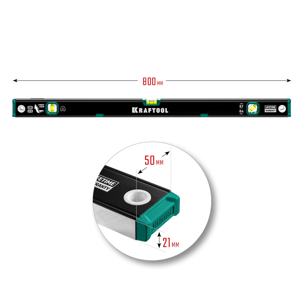 KRAFTOOL  800 мм, усиленный профиль, с зеркальным глазком, магнитный уровень (34785-80) 34785-80