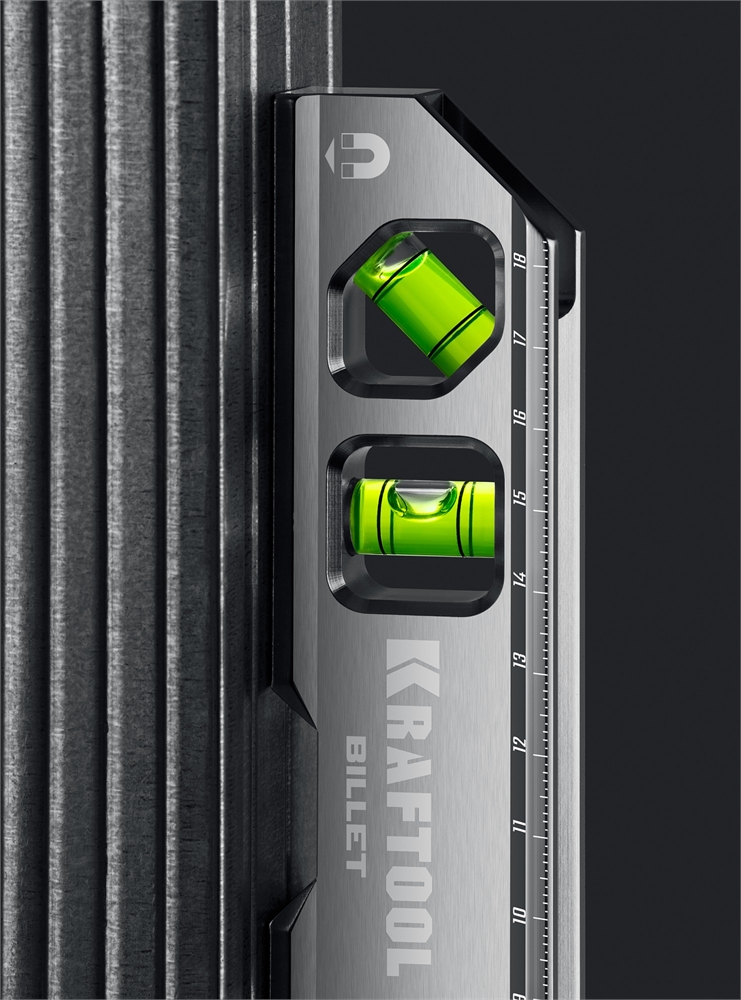 KRAFTOOL  BILLET, 8 в 1, 20 см, точность 0.3 мм/м, 4 глазка, брусковый магнитный уровень (34790) 34790