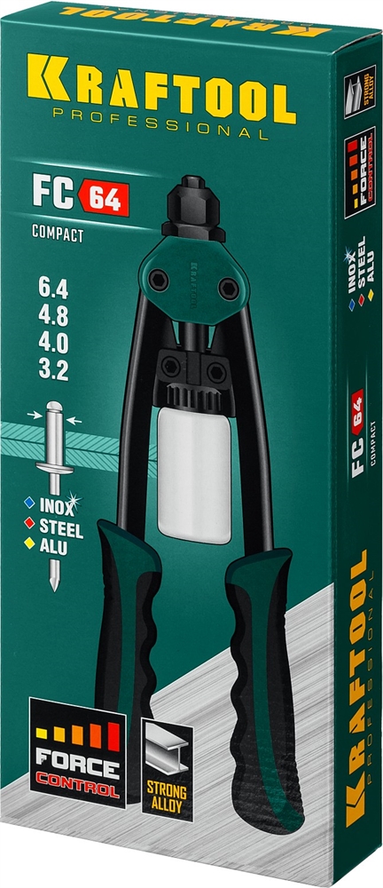 KRAFTOOL  MaxKraft-64, 3.2 - 6.4 мм, 320 мм, регулировка усилия, компактный двуручный заклепочник (31160) 31160_z01