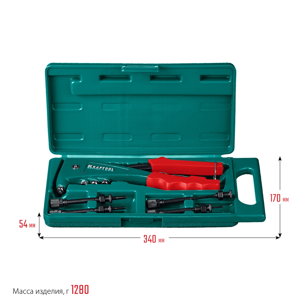 KRAFTOOL  Combo2-M6, 2 вида заклёпок, комбинированный литой заклепочник в кейсе (31180) 31180