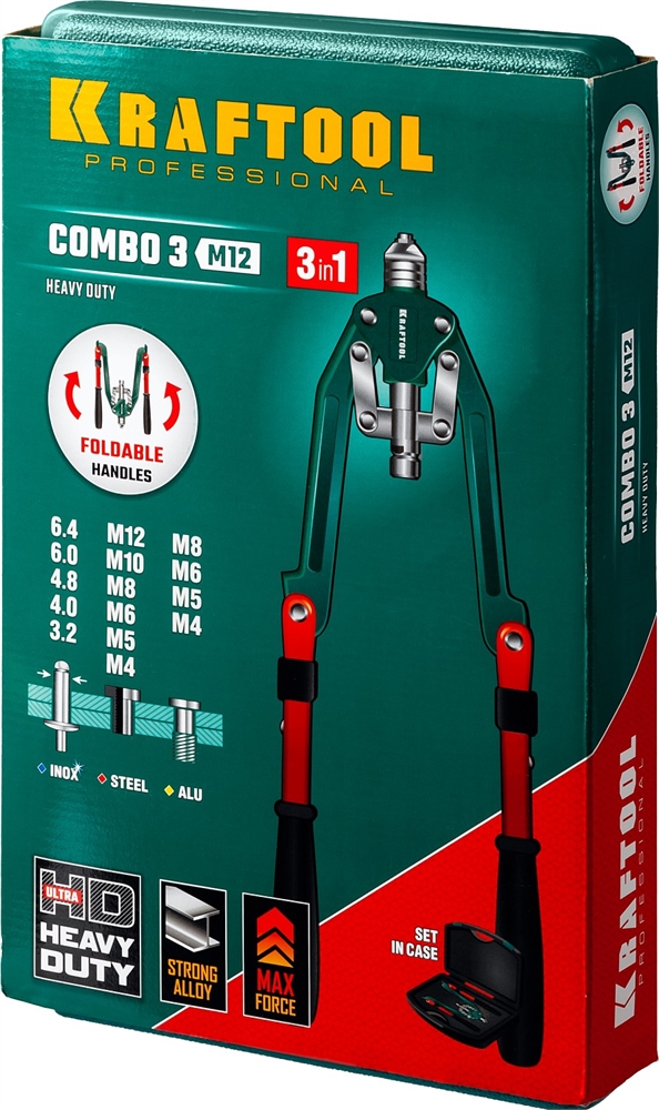 KRAFTOOL  Combo3-M12, 3 вида заклёпок, комбинированный складной заклепочник в кейсе (31182) 31182_z01