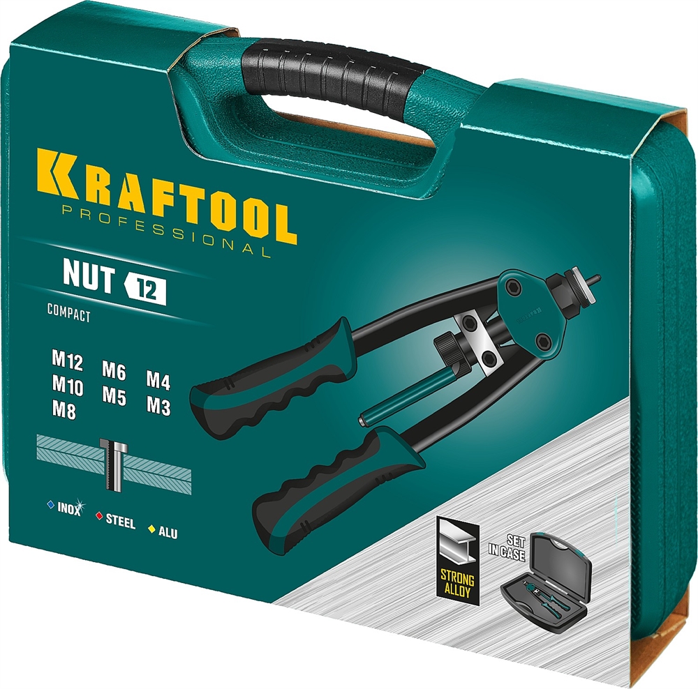 KRAFTOOL  NUT-12, М3 - М12, резьбовой двуручный заклепочник в кейсе (31183) 31183