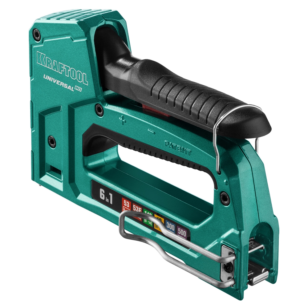 KRAFTOOL  Universal-HD, 6-в-1: 53 (A/10/JT21) 23GA (6 - 14 мм)/140 (G/11/57) 20GA (8 - 14 мм)/13/53F/300/500, универсальный алюминиевый степлер (3188) 3188