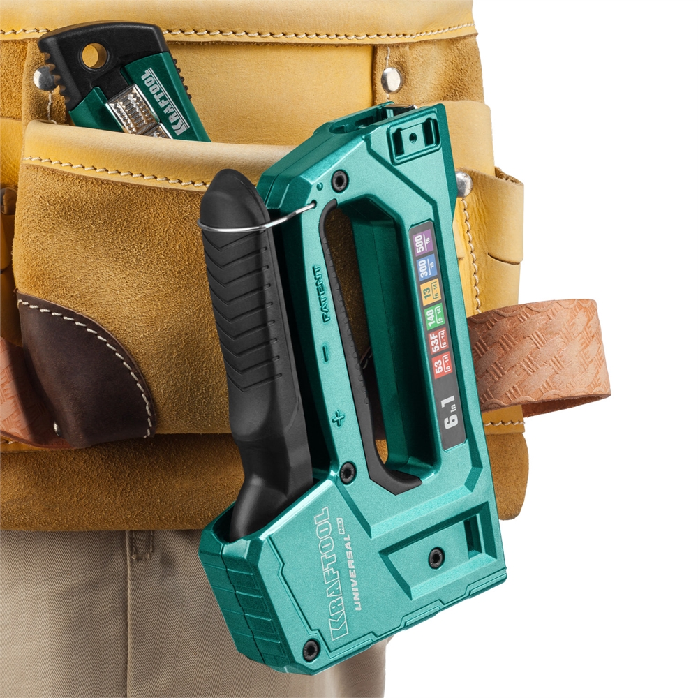 KRAFTOOL  Universal-HD, 6-в-1: 53 (A/10/JT21) 23GA (6 - 14 мм)/140 (G/11/57) 20GA (8 - 14 мм)/13/53F/300/500, универсальный алюминиевый степлер (3188) 3188