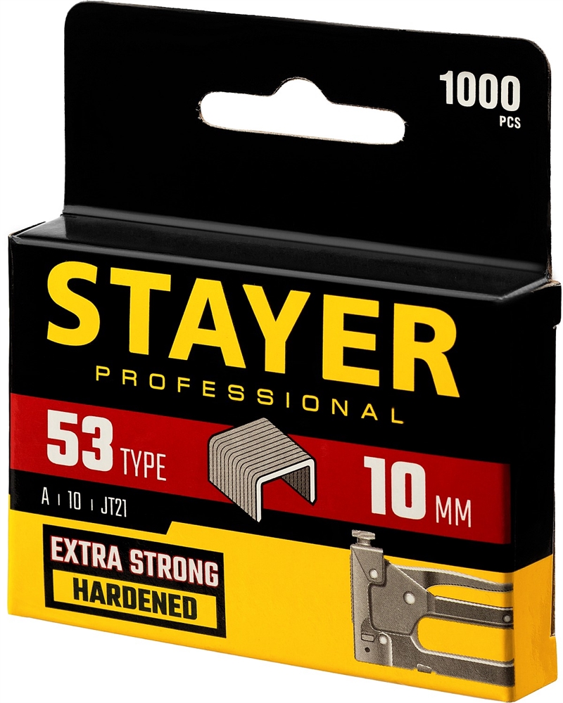 STAYER  тип 53 (A/10/JT21), 10 мм, 1000 шт, калибр 23GA, скобы для степлера, Professional (3159-10) 3159-10_z02