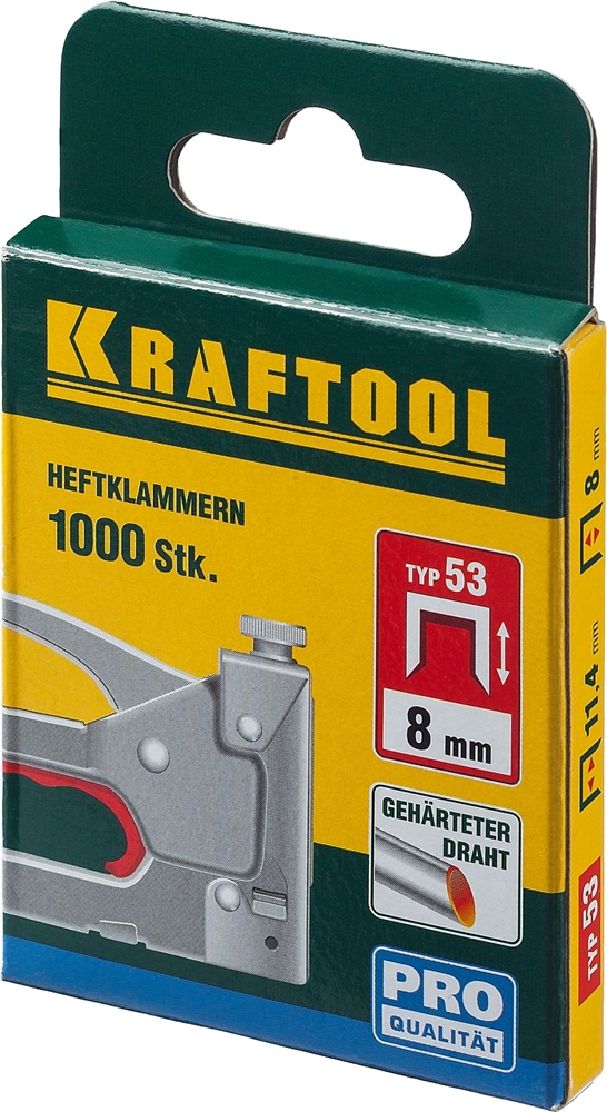 KRAFTOOL  тип 53 (A/10/JT21) 8 мм, 1000 шт, калибр 23GA, скобы для степлера (31670-08) 31670-08