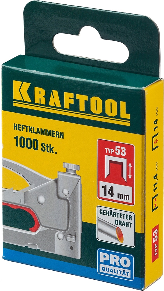 KRAFTOOL  тип 53 (A/10/JT21) 14 мм, 1000 шт, калибр 23GA, скобы для степлера (31670-14) 31670-14