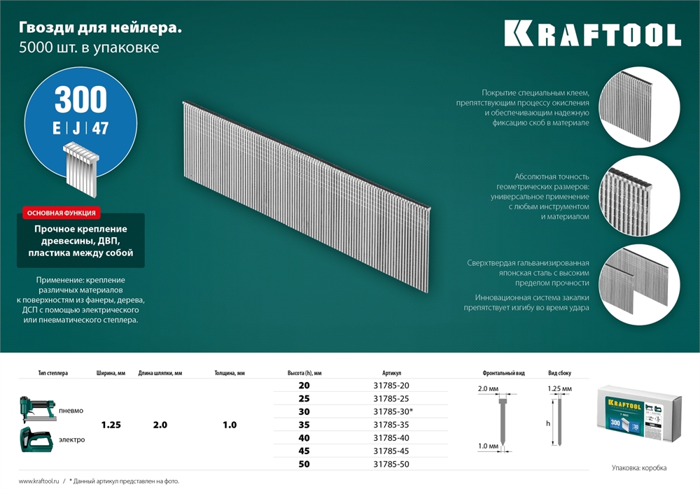 KRAFTOOL  тип 18GA (47/300/F) 40 мм, 5000 шт, гвозди для нейлера (31785-40) 31785-40