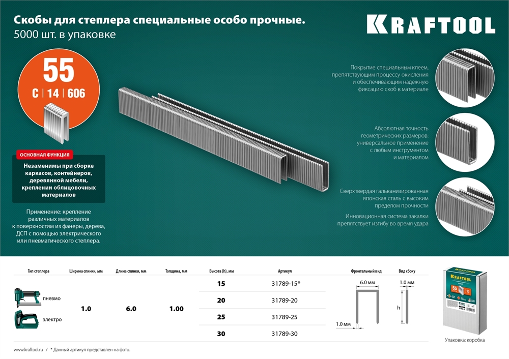 KRAFTOOL  тип 18GA (55/90/C) 20 мм, 5000 шт, скобы для степлера (31789-20) 31789-20