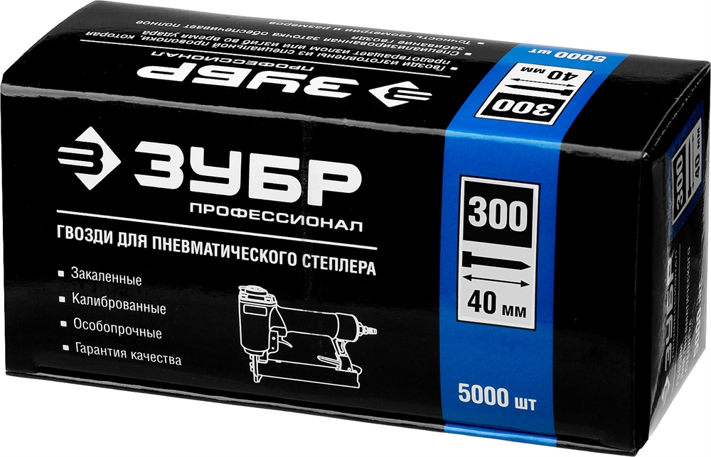 ЗУБР  тип 18GA (47/300/F) 40 мм, 5000 шт, гвозди для нейлера, Профессионал (31830-40) 31830-40