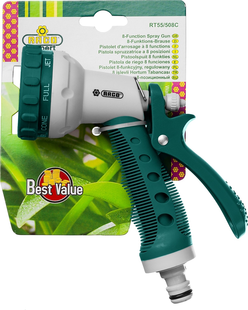 RACO  508C, 8 режимов, курок сзади, пластиковый с TPR, поливочный пистолет (4255-55/508C-18) 4255-55/508C-18