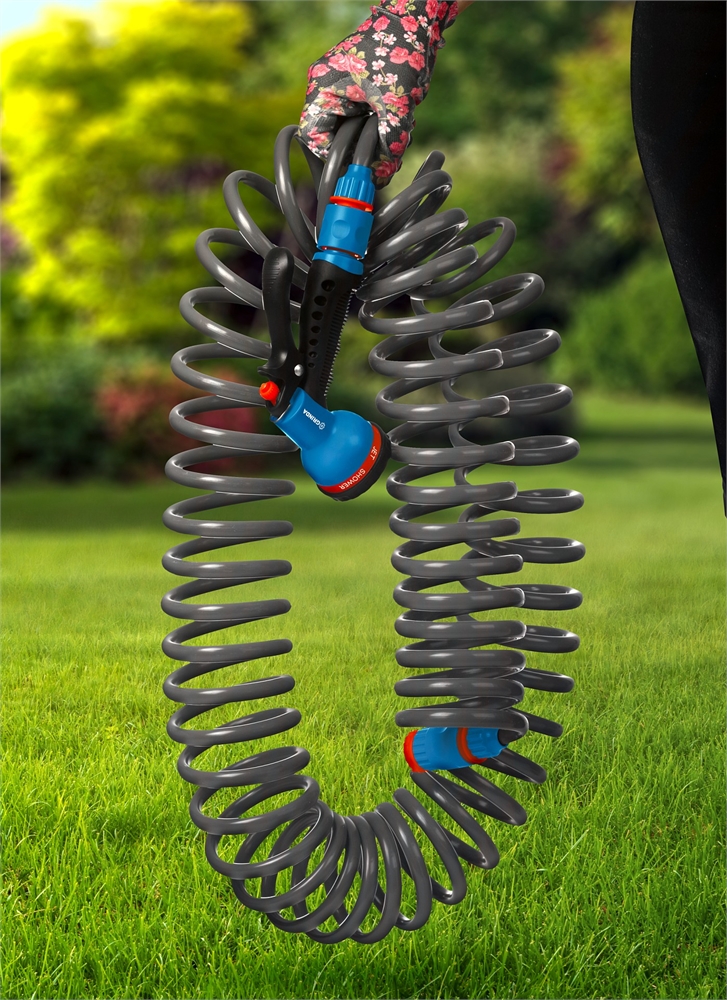 GRINDA  спиральный шланг 3/8″ x 15 м, пистолет-распылитель, адаптеры, поливочный набор, PROLine (428495) 428495