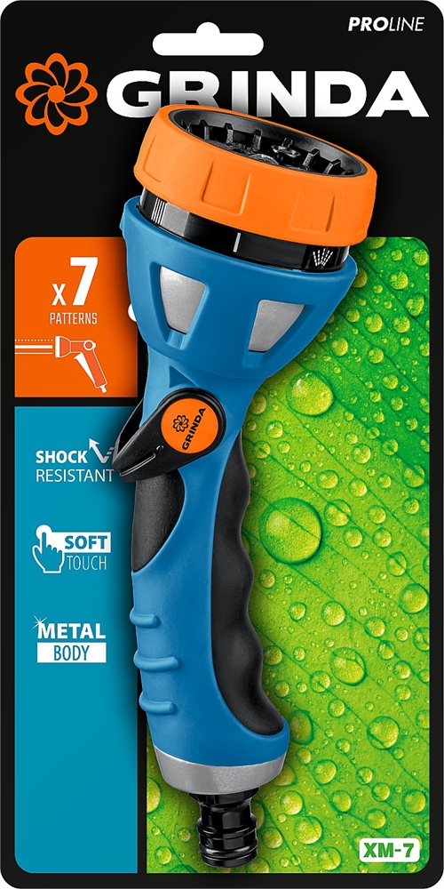 GRINDA  XM-7, 7 режимов, металлический с TPR, поливочный пистолет, PROLine (429150) 429150