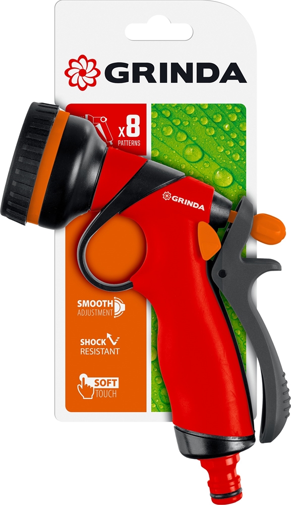 GRINDA  T-8C, 8 режимов, курок сзади, пластиковый с TPR, поливочный пистолет (8-427183) 8-427183_z01