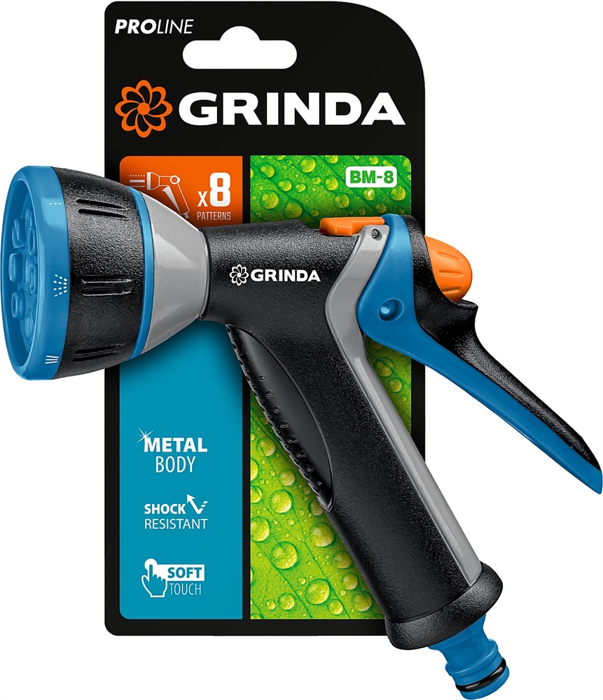 GRINDA  BM-8, 8 режимов, курок сзади, металлический с TPR, поливочный пистолет, PROLine (8-427339) 8-427339_z02