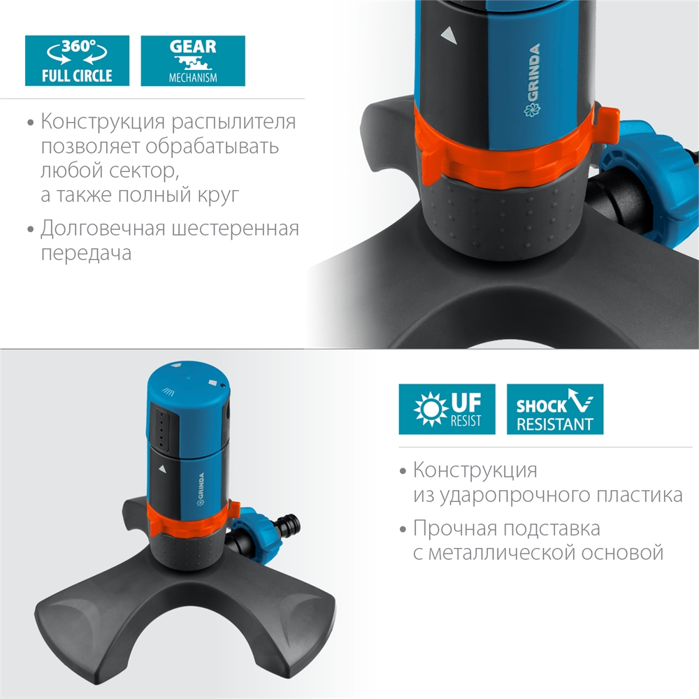 GRINDA  RX-2, с шестерённой передачей, пластиковый, на подставке, стационарный распылитель, PROLine (429303) 429303
