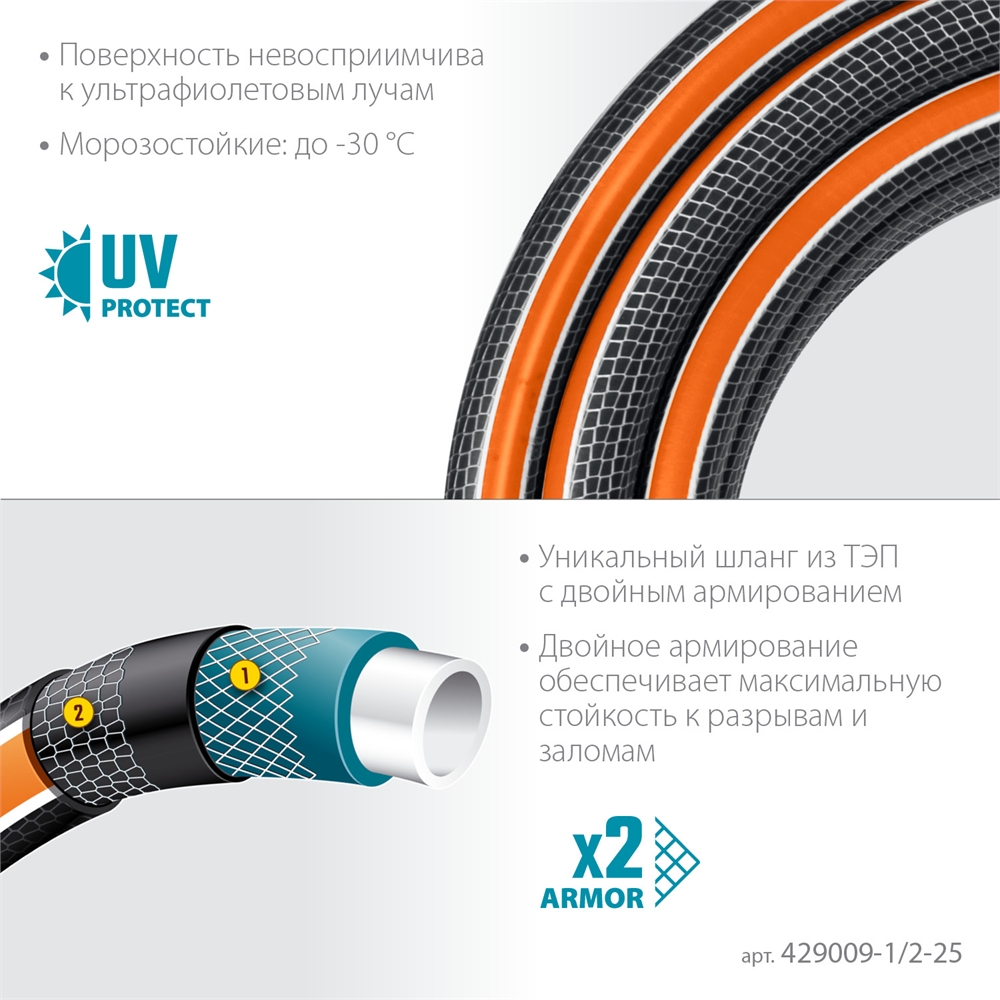 GRINDA  ULTRA 6, 1/2″, 25 м, 30 атм, шестислойный, двойное армирование, поливочный шланг, PROLine (429009-1/2-25) 429009-1/2-25
