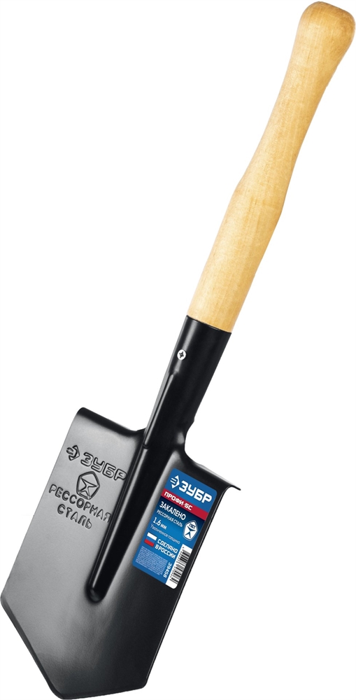 ЗУБР  ПРОФИ-5С, 150х185х510мм, полотно рессорная сталь 1.6мм закалено, дерев. черенок высш. сорт, туристическая лопата, ПРОФЕССИОНАЛ (39458) 39458