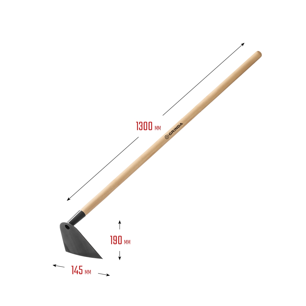 GRINDA  GH-190 WOOD, 190 x 145 x 1300 мм, трапециевидный профиль, углеродистая сталь, антикор. покрытие, деревянный черенок, мотыга (39597) 39597
