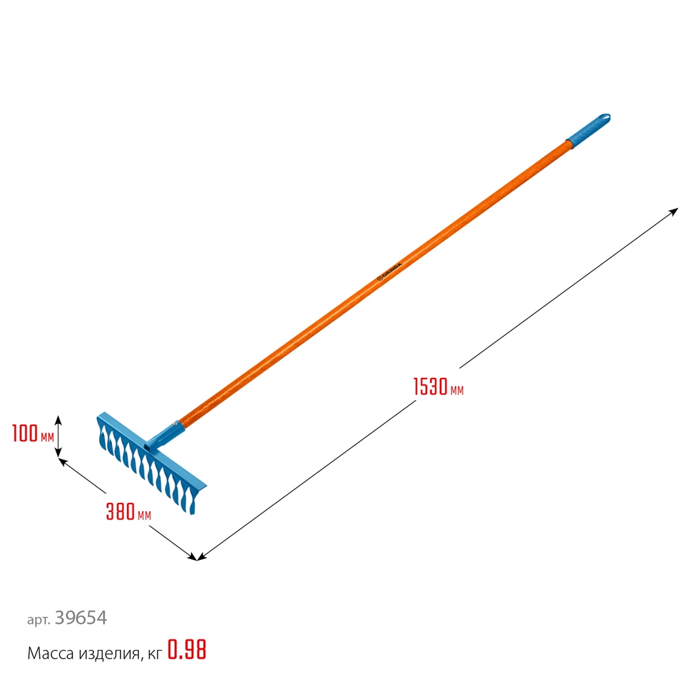 GRINDA  PR-12T FIBER, 380 х 100 х 1530 мм, 12 витых зубцов, углеродистая сталь, фибергласовый черенок, PROLine (39654) 39654