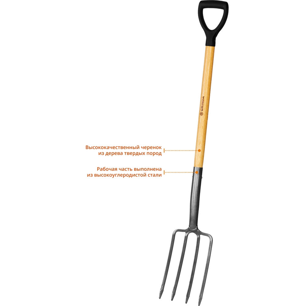 GRINDA  280 x 180 x 1200 мм, антикор. покрытие, деревянный черенок высш. сорт, с пластиковой рукояткой, вилы садовые, PROLine (39727) 39727