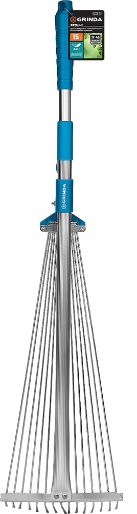 GRINDA  PR-50, длина 800 - 1240 мм, ширина 170 - 450 мм, телескопический алюминиевый черенок, регулируемые веерные грабли, PROLine (421868) 421868_z01