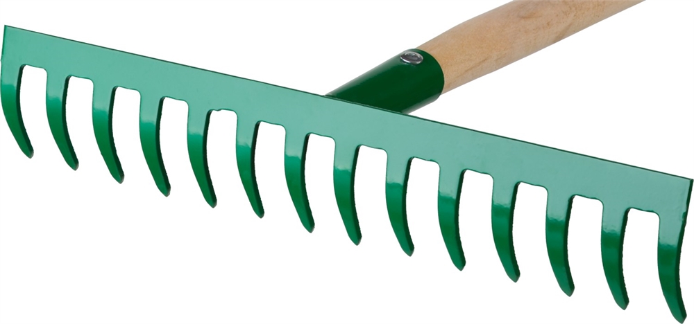 РОСТОК  355 x 80 x 1500 мм, 14 прямых зубьев, рабочая поверхность из стали, покрытие краска, черенок деревянный высш. сорт, грабли (421901-14) 421901-14