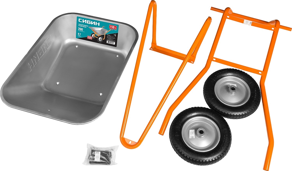 СИБИН  СТ-22, 110 л, 200 кг, двухколесная, оцинкованная сталь, строительная тачка (39905) 39905_z01