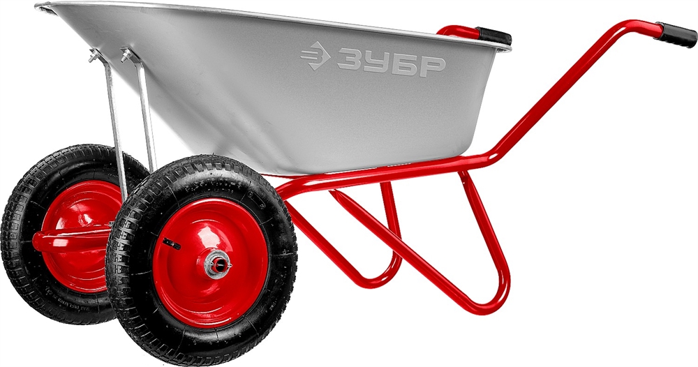 ЗУБР  Т-21, 90 л, 180 кг, двухколесная, оцинкованная сталь, стальные опоры и ось, садово-строительная тачка (39952) 39952
