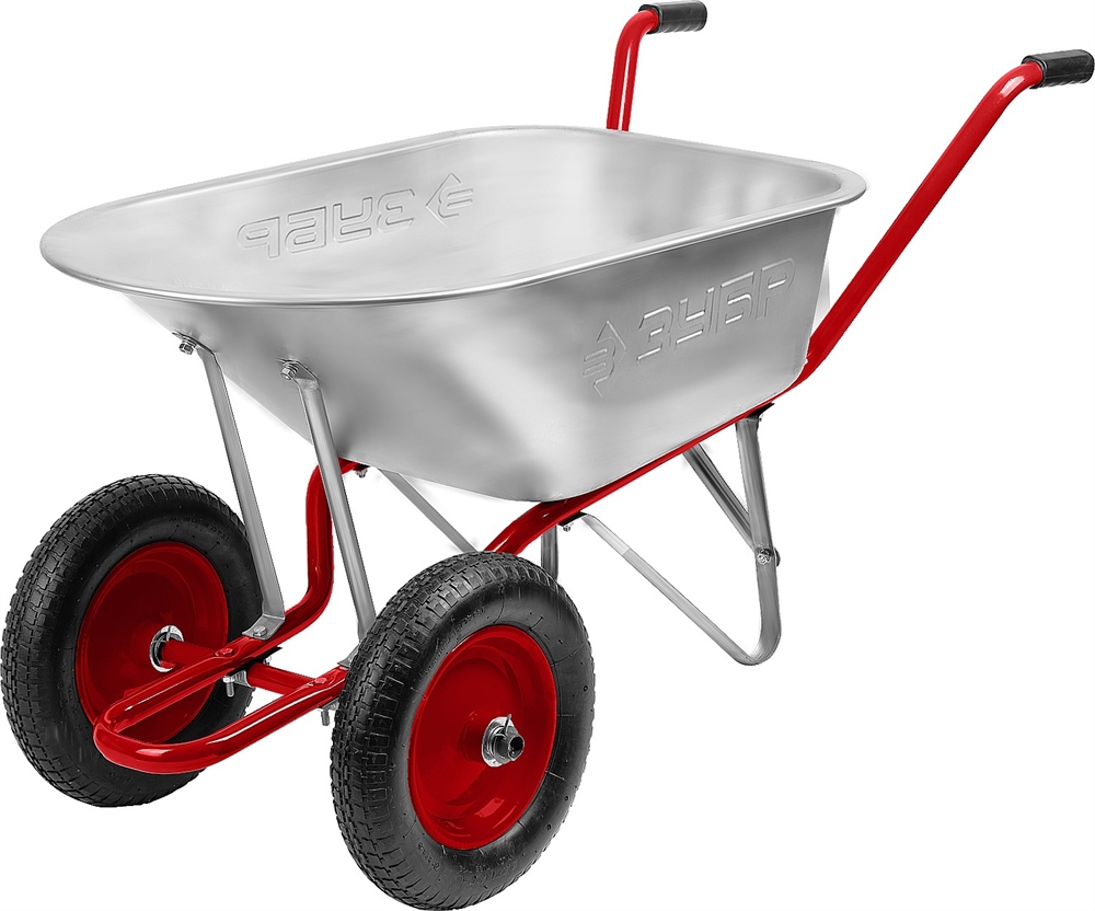 ЗУБР  Т-21, 90 л, 180 кг, двухколесная, оцинкованная сталь, стальные опоры и ось, садово-строительная тачка (39952) 39952