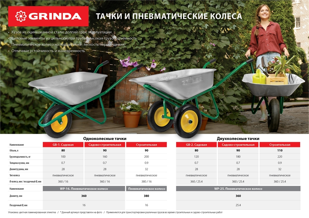 GRINDA  GB-1, 80 л, 100 кг, одноколесная, садовая тачка (422399) 422399_z01