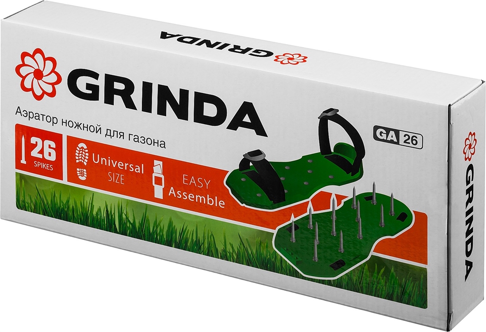 GRINDA  GA-26, 26 стальных шипов, длина 50 мм, для газона, ножной аэратор (422111) 422111