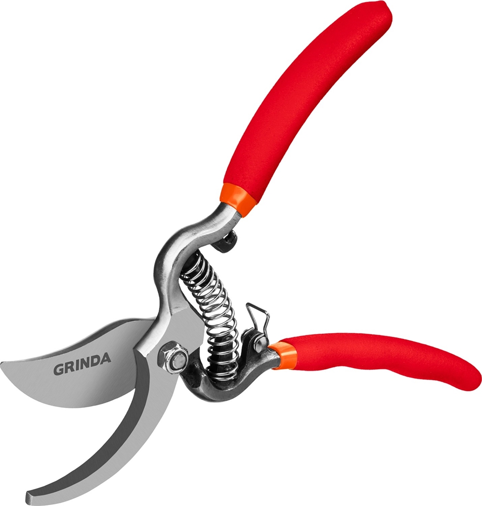 GRINDA  G-5, 210 мм, высокоуглеродистая сталь, цельнокованый, эргономичные рукоятки, покрытие ПВХ, плоскостной секатор (423105) 423105