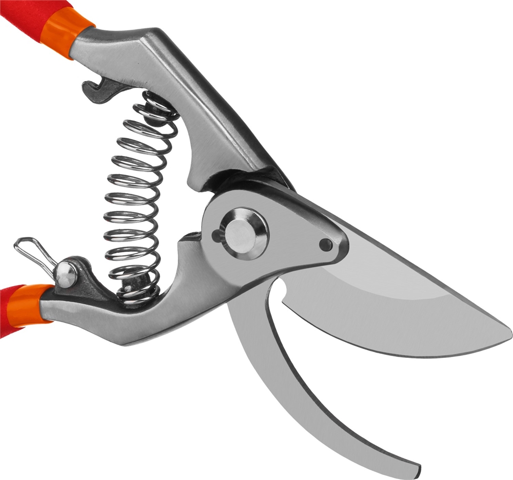 GRINDA  G-7, 210 мм, высокоуглеродистая сталь, направленное под углом лезвие, цельнокованый, покрытие ПВХ, плоскостной секатор (423107) 423107